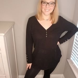 Chaser Black Henley with Button Details